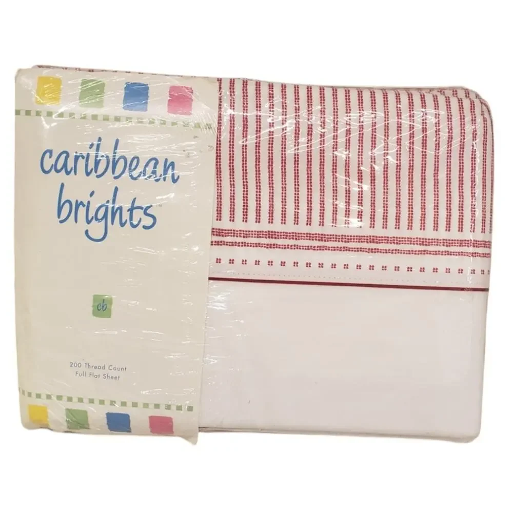 Caribbean Brights Scarlet Sunset Full Flat Sheet 200 Vintage 80s 90s Y2K NOS